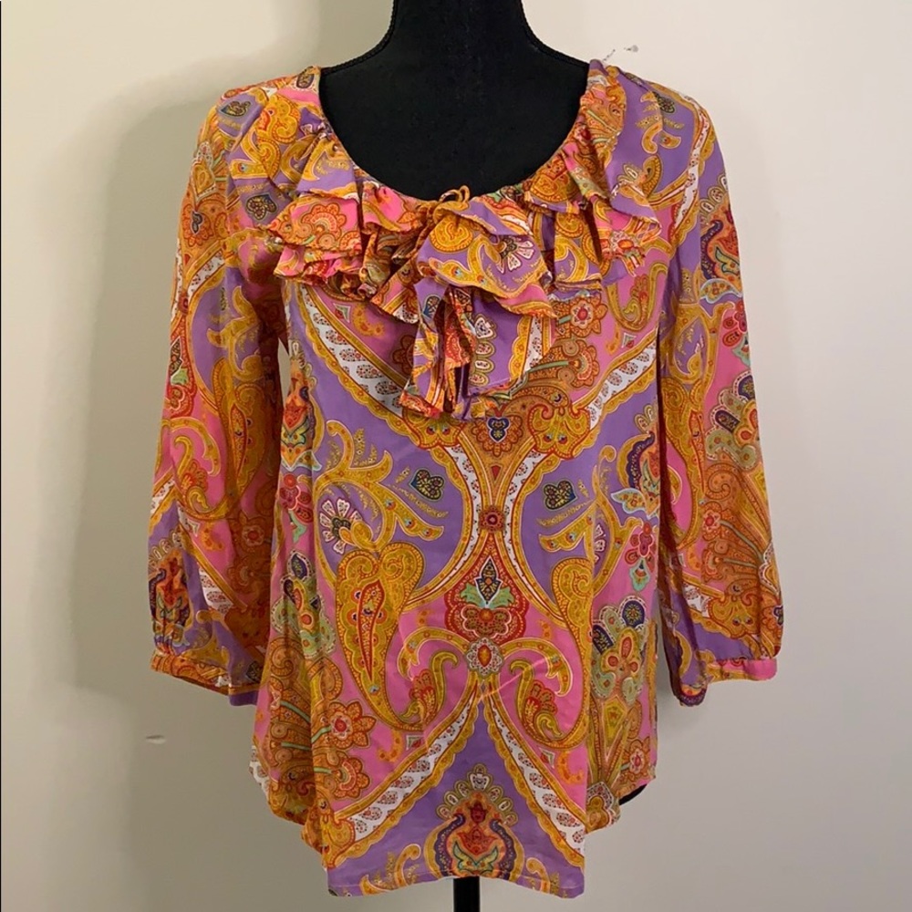 Lauren Ralph Lauren paisley ruffle collard top